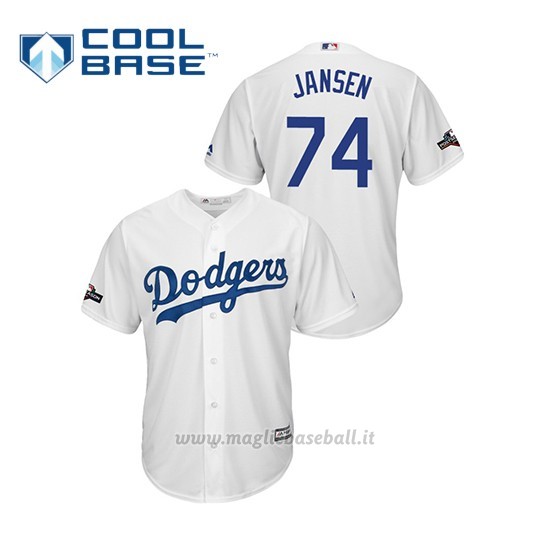 Maglia Baseball Uomo Los Angeles Dodgers 74 Kenley Jansen 2019 Postseason Cool Base Bianco